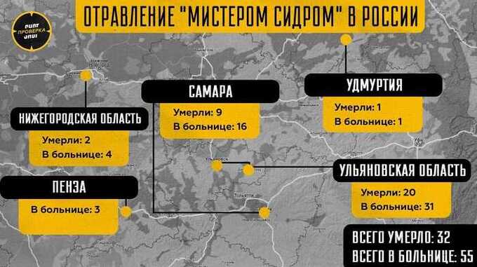 Карта отравлений "Мистером сидром" в России